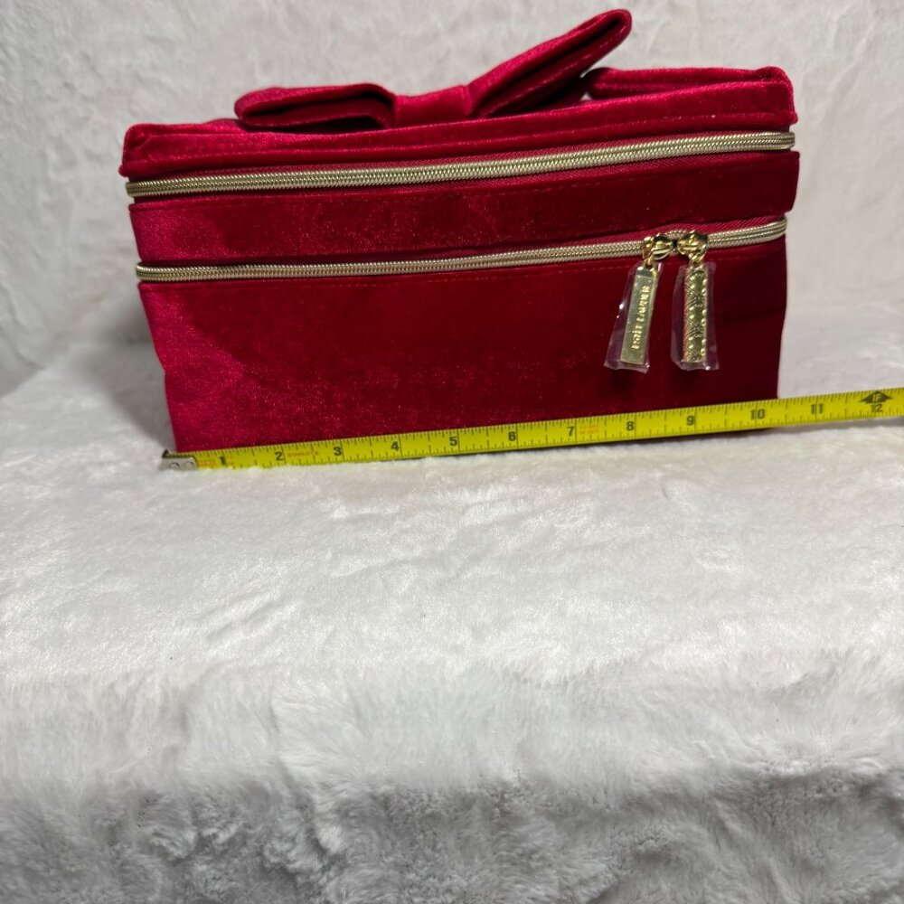 New 2024 Estee Lauder Red Velvet Soft Make-Up Case w Bow 2 Compartments - Picture 6 of 10